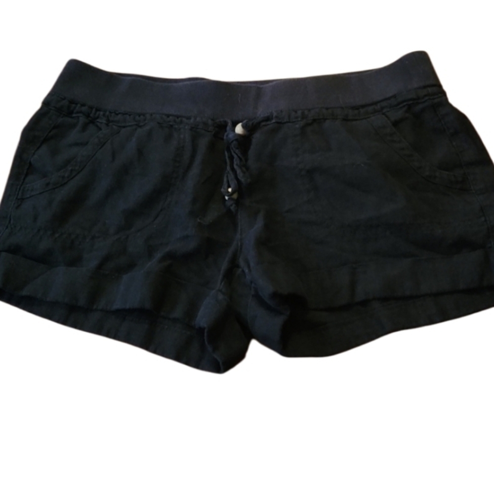 Celebrity Pink Shorts Womens Junior Size 7 Black Linen Rayon Blend Pull On